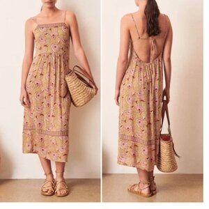 BA&SH Valentine Floral Backless Midi Dress in Ocre Sz Medium